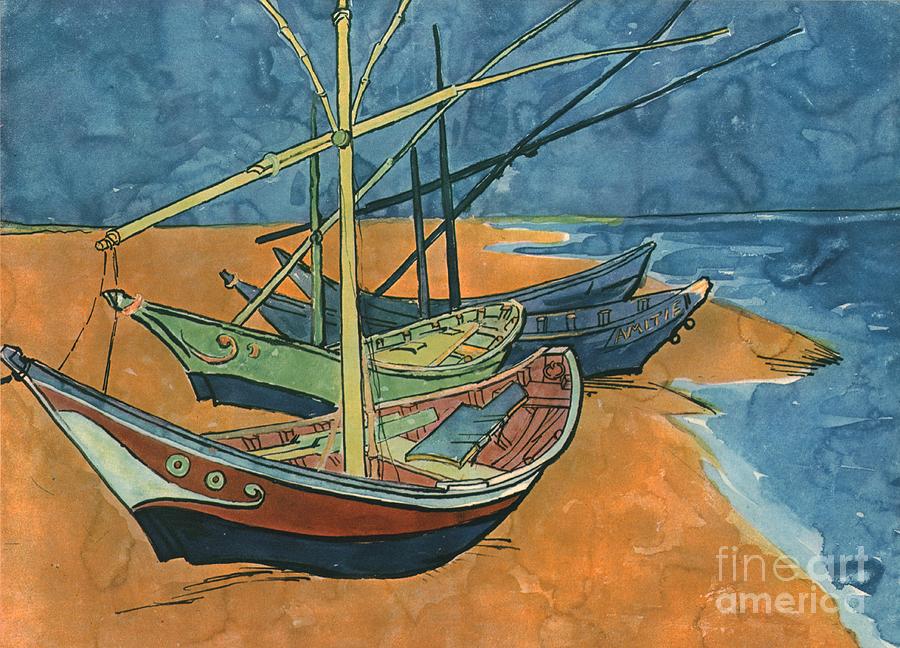 Sailing Boats On The Beach At Les Drawing by Print Collector