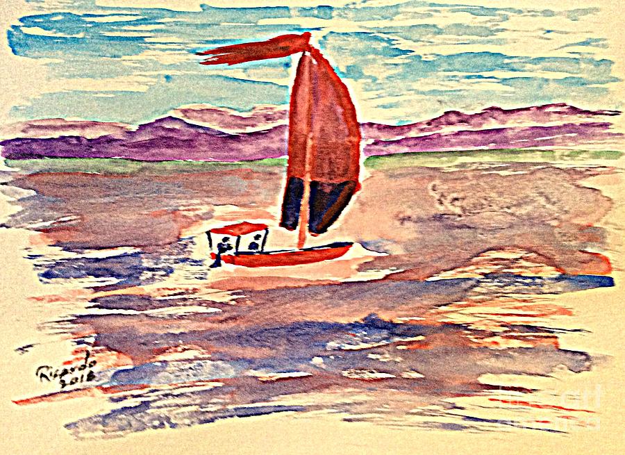 Watercolor Sailing Great Salt Lake Painting by Richard W Linford