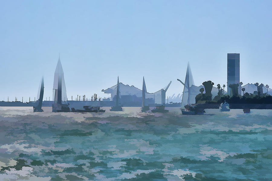 Sailing Off Belmont Shore Long Beach Abstract 1 Digital Art by Linda Brody