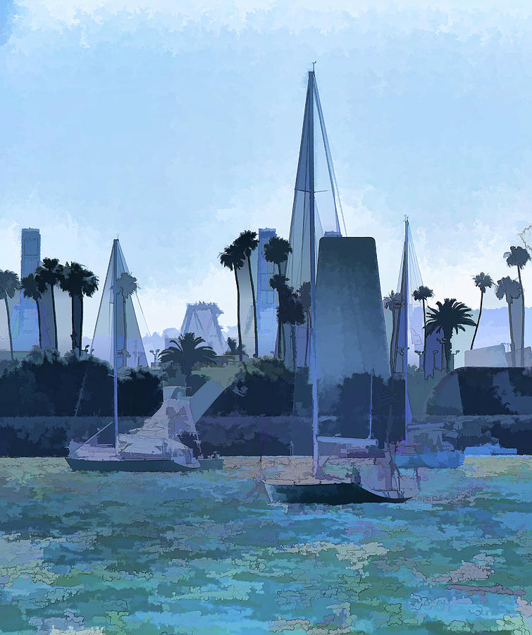 Sailing Off Belmont Shore Long Beach Abstract 2 Digital Art