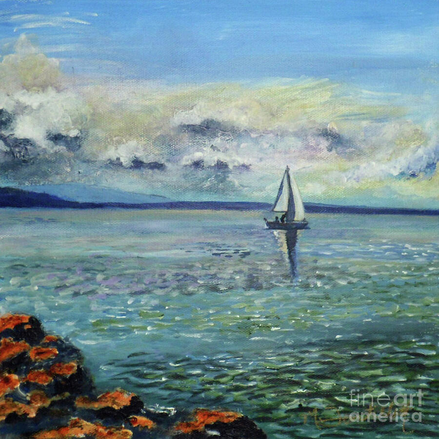 Sailing On The Bay Painting by Mishelle Tourtillott