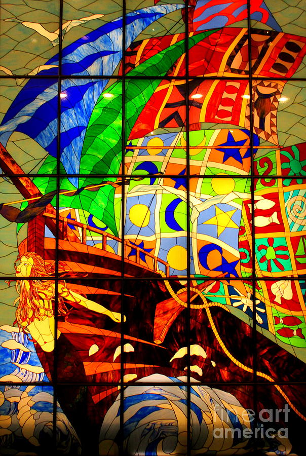 Sailing Ship In Stained Glass Photograph by Randall Weidner