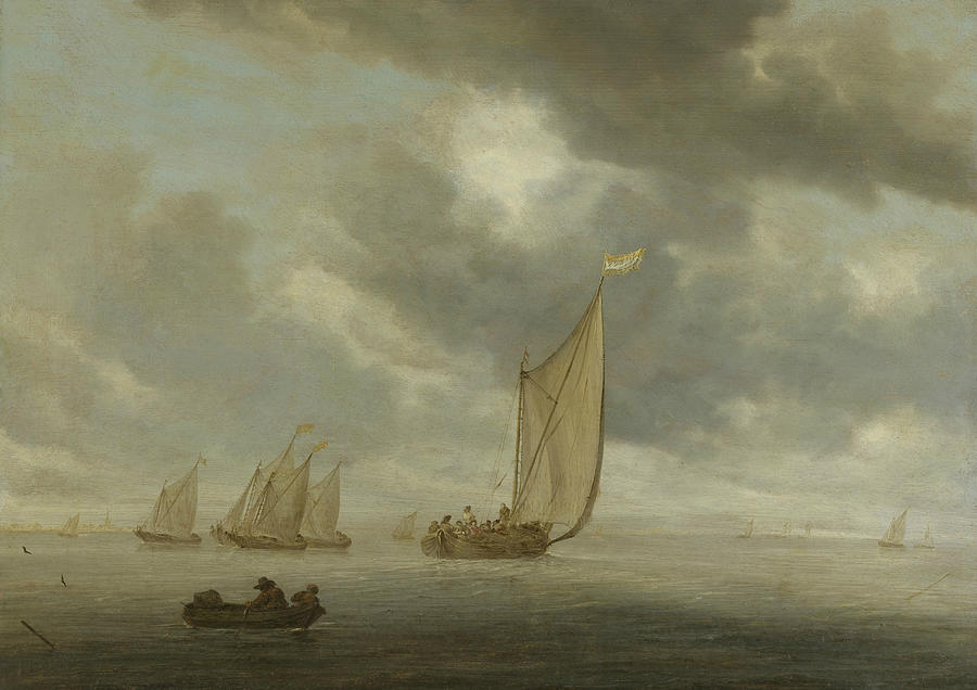 Sailing Ships on Wide Inland Water Painting by Salomon van Ruysdael
