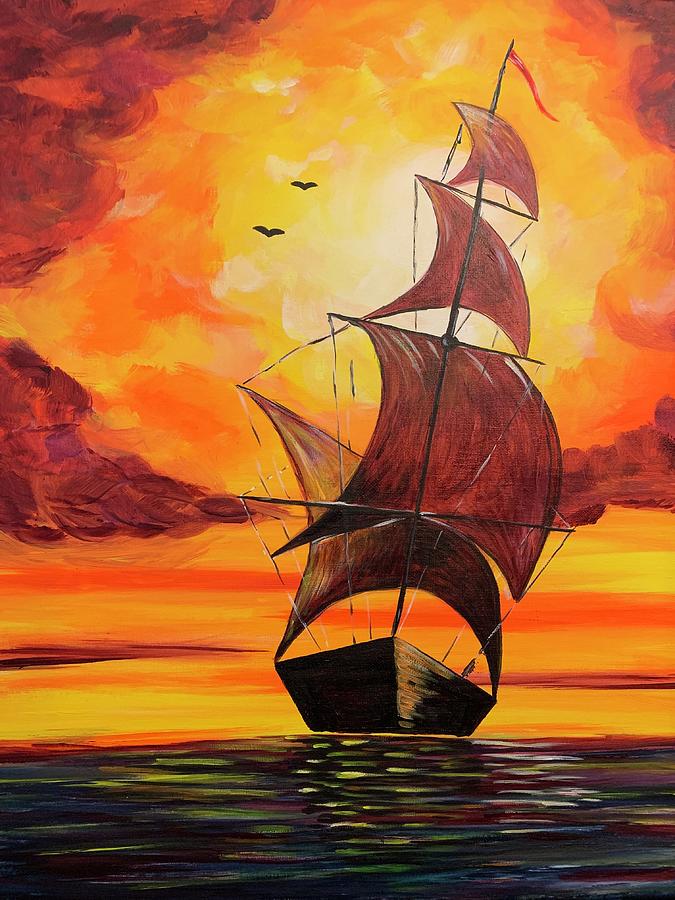 Sunset Painting - Sailing towards the unknown by Iuliana O