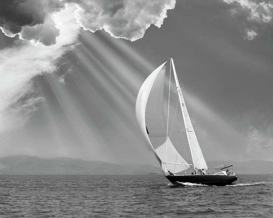 Ocean Photograph - Sailing Under Sunbeams, Lanse Bay, Michigan 13 by Monte Nagler