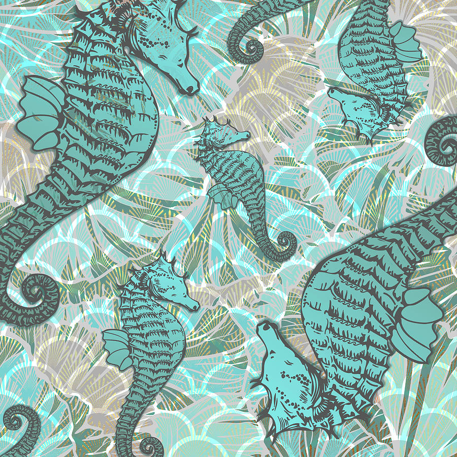 Seahorse Mixed Media - Sailor Away_surface Pattern 4 by Lightboxjournal