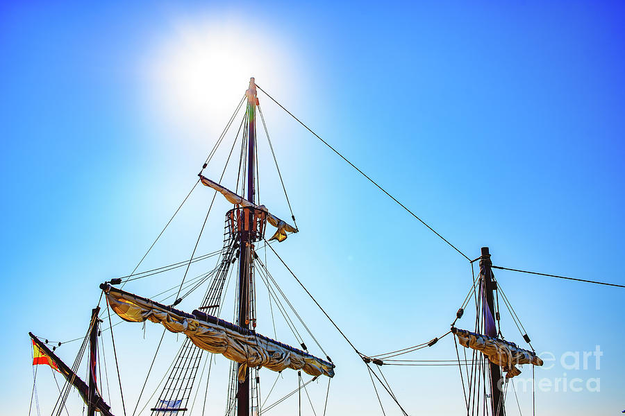 Sails and ropes of the main mast of a caravel ship Santa Maria Columbus ships Photograph by Joaquin Corbalan