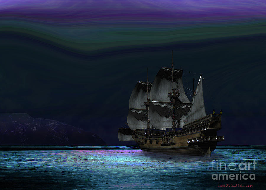Sailship by Night Digital Art by Lutz Roland Lehn