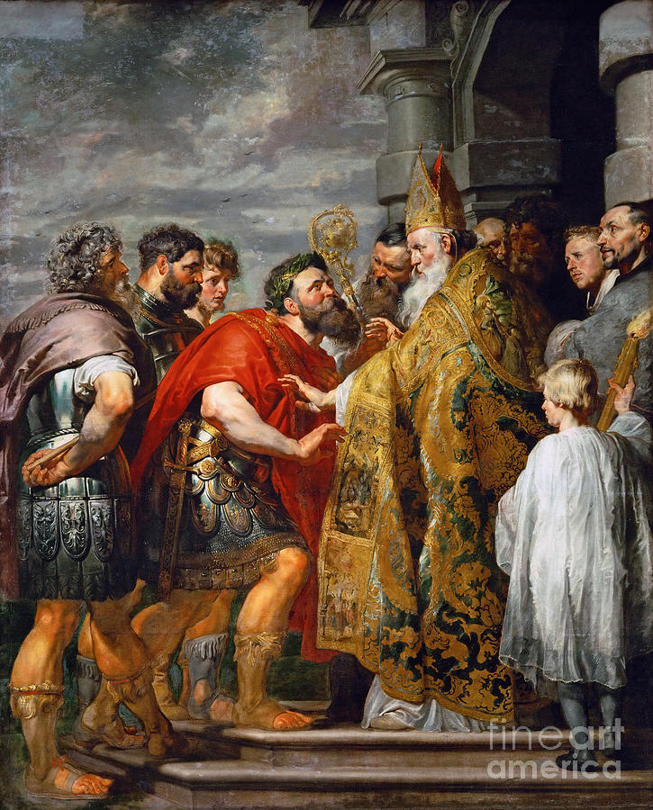 Saint Ambrose And Emperor Theodosius Drawing by Heritage Images