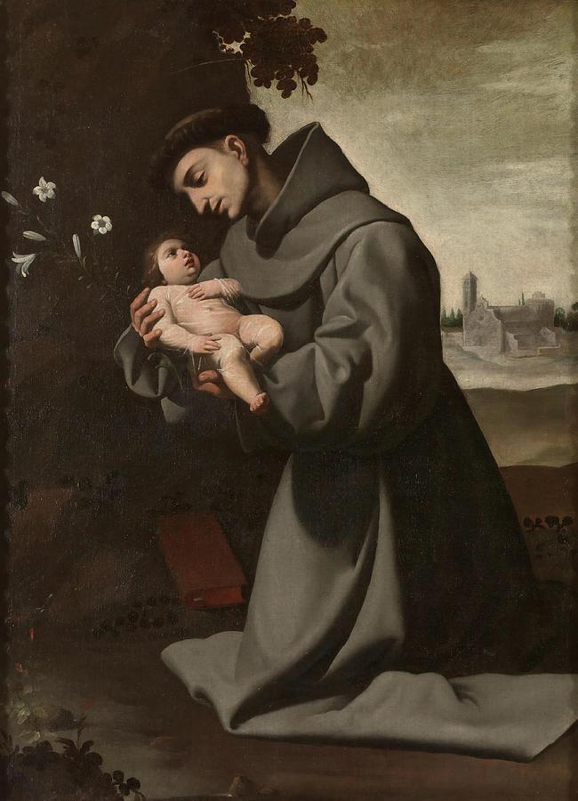 Francisco De Zurbaran Painting - Saint Anthony of Padua with the Infant Christ. 1635 - 1650. Oil on canvas. by Francisco de Zurbaran -c 1598-1664-