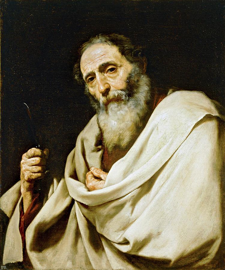 Saint Bartholomew, 1630, Spanish School, Oil on canvas, 77 cm x 64 cm, P01099. Painting by Jusepe de Ribera -1591-1652-