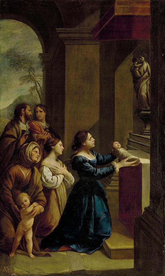 Saint Cajetan is Dedicated to the Holy Virgin by his Mother, 17th century, Ita... Painting by Andrea Vaccaro -c 1600-1670-