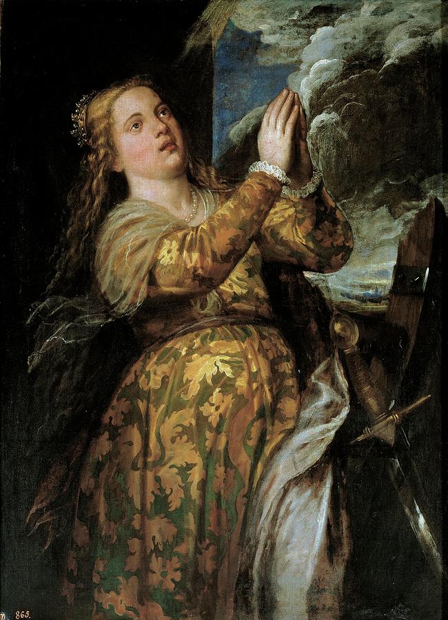 Saint Catherine, 16th century, Italian School, Oil... Painting by Titian -c 1485-1576-