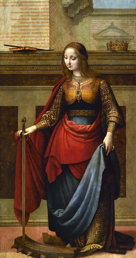 Saint Catherine, ca. 1510, Oil on panel, 212 cm x 112 cm, P02902. FERNANDO YANEZ DE LA ALMEDINA . Painting by Fernando Yanez de la Almedina -c 1480-1536-
