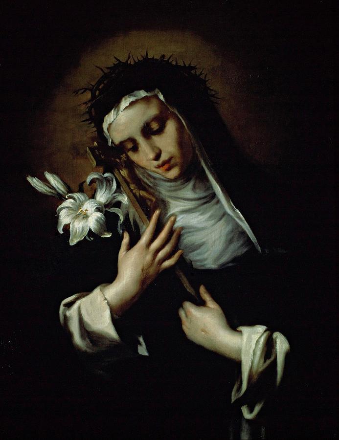 Lily Painting - Saint Catherine of Siena, Lombard artist, 17th century, Oil on canvas, 92 x 79 cm. by Album