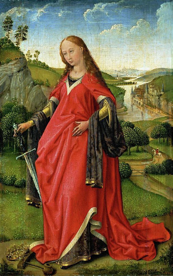 Saint Catherine, right wing of a diptych, 1430-32 Oakwood, 18,5 x 12 cm Inv.955. Painting by Rogier van der Weyden -c 1399-1464-