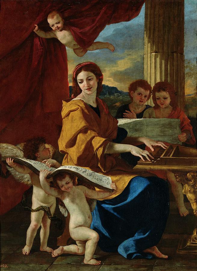Saint Cecile, ca. 1635, French School, Oil on canvas, 117,7 cm x 89 cm, P02317. Painting by Nicolas Poussin -1594-1665-
