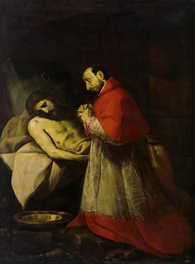 Saint Charles Borromeo before the Dead Christ, ca. 1610, Italian School, Oil on canva... Painting by Giovanni Battista Crespi -1573-1633-