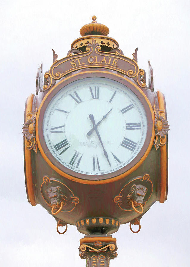 Clock Photograph - Saint Clair Clock Painterly 100219 by Mary Bedy
