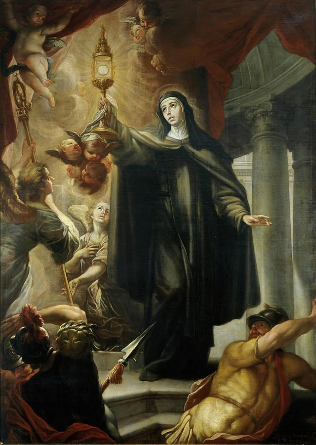 Saint Clare Driving Away the Infidels with the Eucharist. 1693. Oil on canvas. Painting by Isidoro Arredondo -1655-1702-