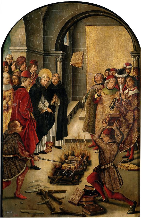 Saint Dominic of Guzman and the Albigensians , 1493-1499, Spanish School, Oi... Painting by Pedro Berruguete -1450-1504-