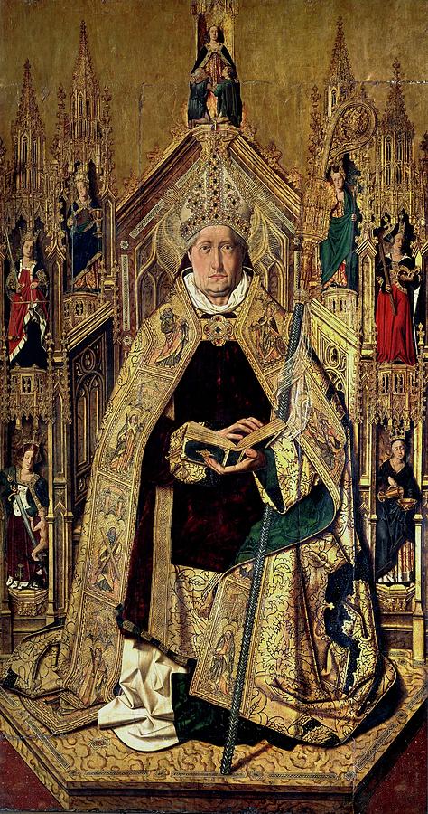 Saint Dominic of Silos enthroned as Bishop, 1474-1477, Spanish School, Oil ... Painting by Bartolome Bermejo -c 1440-c 1501-