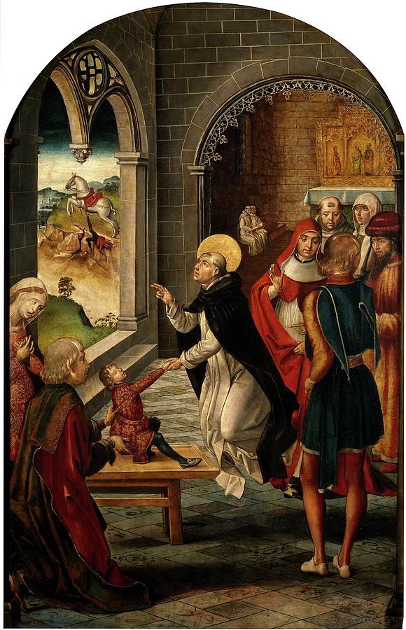 Saint Dominic Resurrects a Boy, 1493-1499, Spanish School, Oil on panel, 122... Painting by Pedro Berruguete -1450-1504-