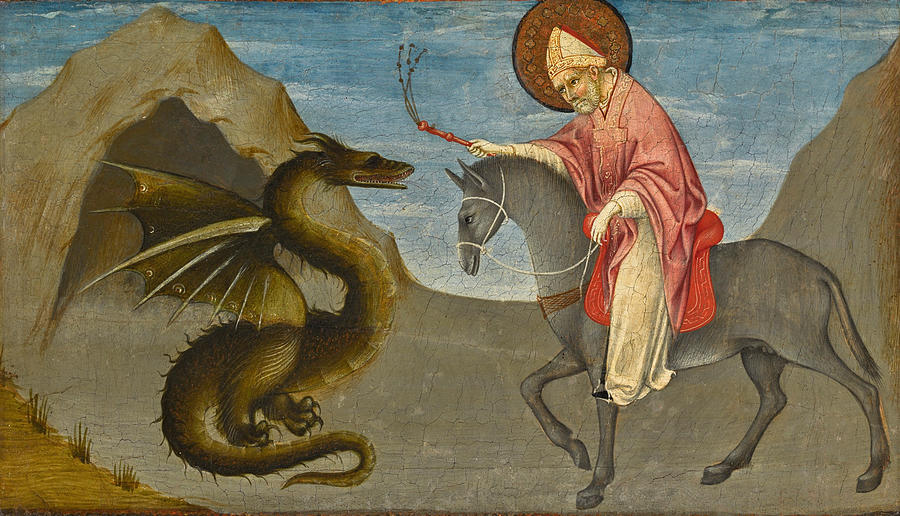 Saint Donatus chasting the Dragon Painting by Sano di Pietro