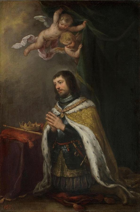 Saint Ferdinand, King of Castille, Leon and Asturias. Ca. 1672. Oil... Painting by Bartolome Esteban Murillo -1611-1682-
