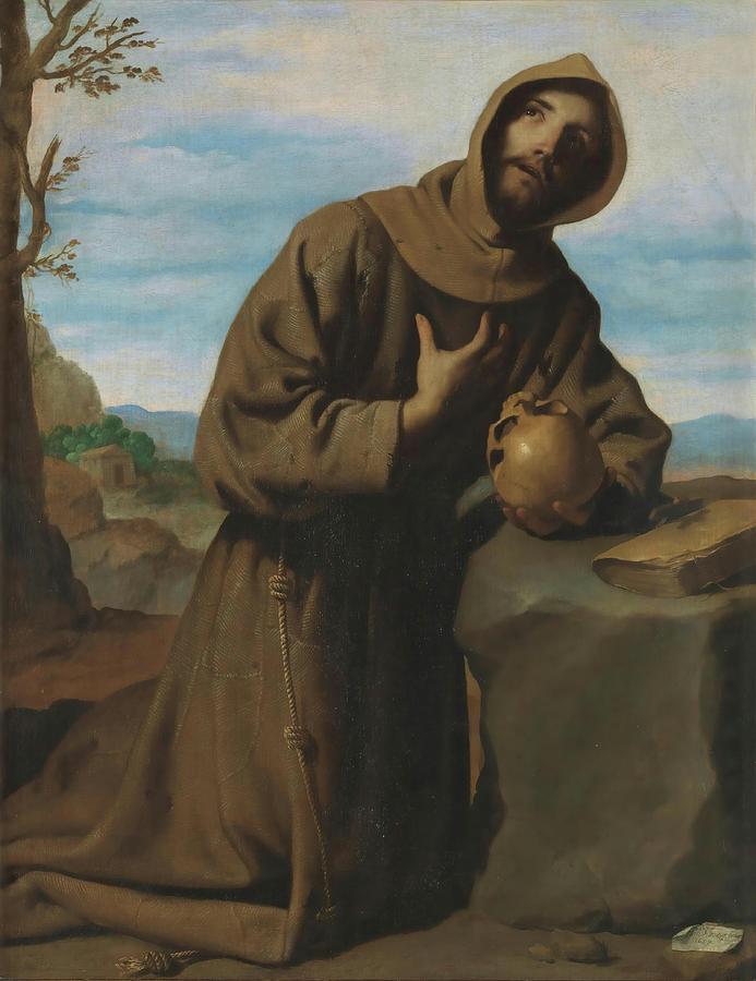 Saint Francis at Prayer. 1659. Oil on canvas. Painting by Francisco de Zurbaran -c 1598-1664- Saint Francis at Prayer. 1659. Oil on canvas. Painting by Francisco de Zurbaran -c 1598-1664-