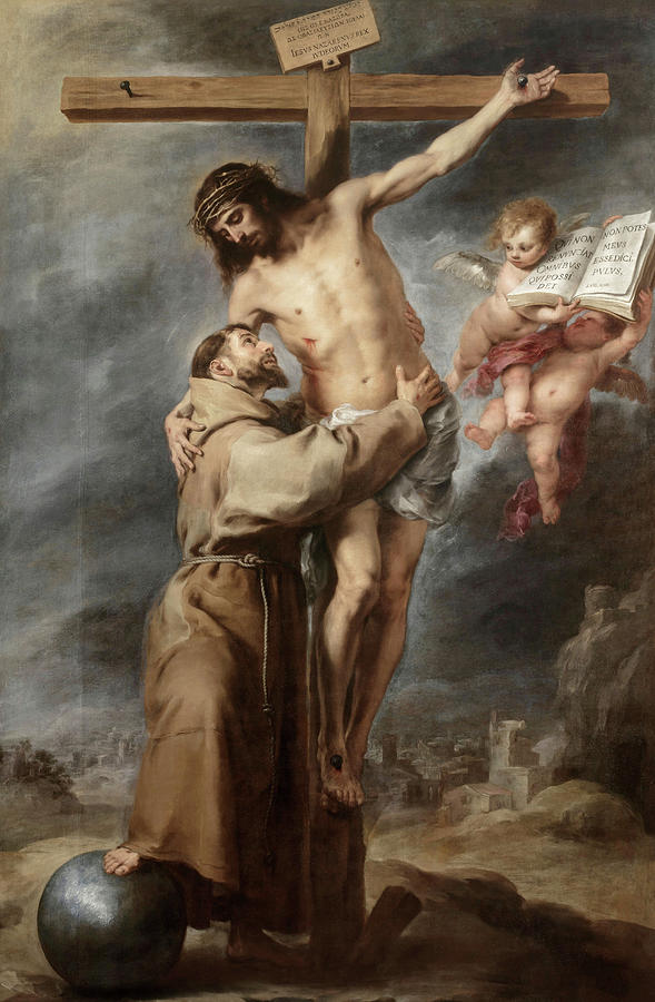 Bartolome Esteban Murillo Painting - Saint Francis embracing Christ, 1669 by Bartolome Esteban Murillo