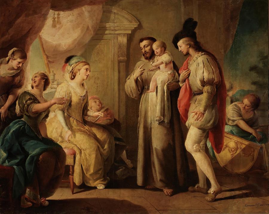 Saint Francis Holding a Child in Front of Three Ladies. 1789. Oil on canvas. Painting by Jose Camaron Bonanat Jose Camaron
