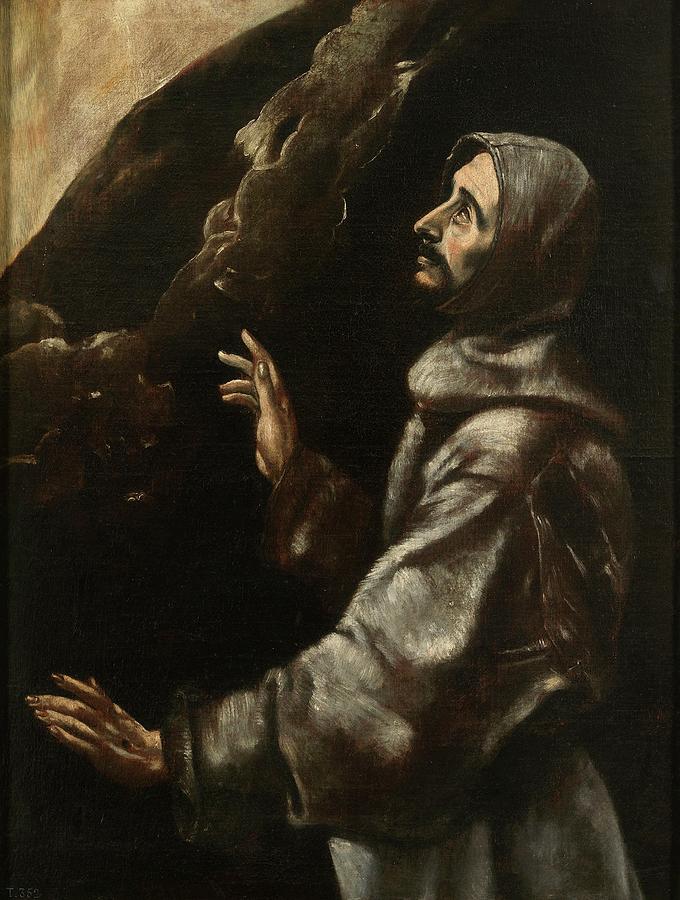 Saint Francis in Ecstasy, 17th century, Spanish School, Oil on c... Painting by El Greco -1541-1614-