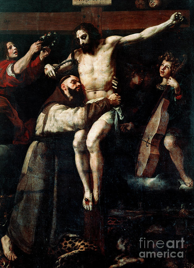 Saint Francis of Assisi Embracing the Crucified Christ Painting by Francisco Ribalta