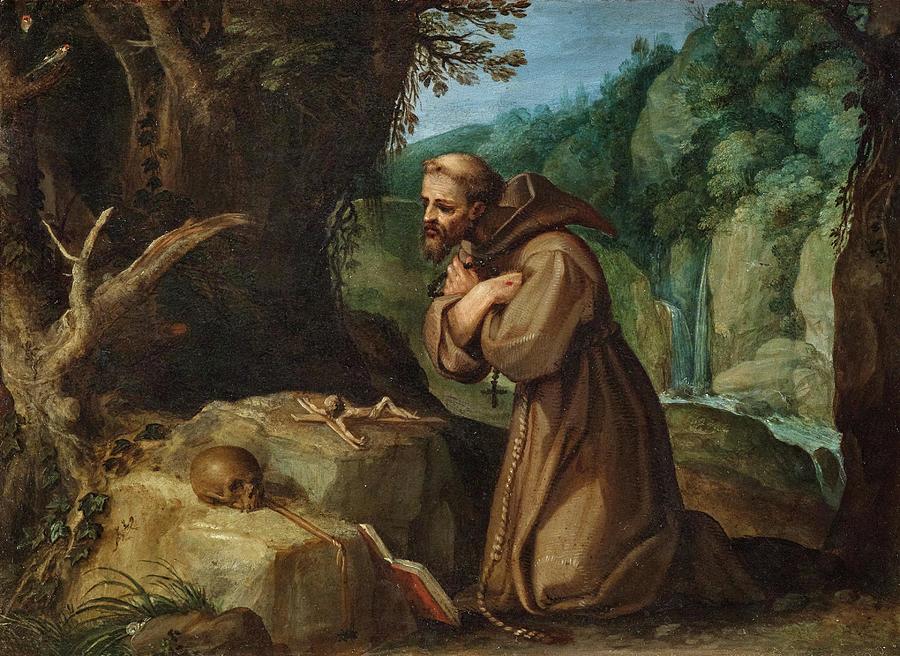 Saint Francis Of Assisi In Meditation Painting by Paul Bril