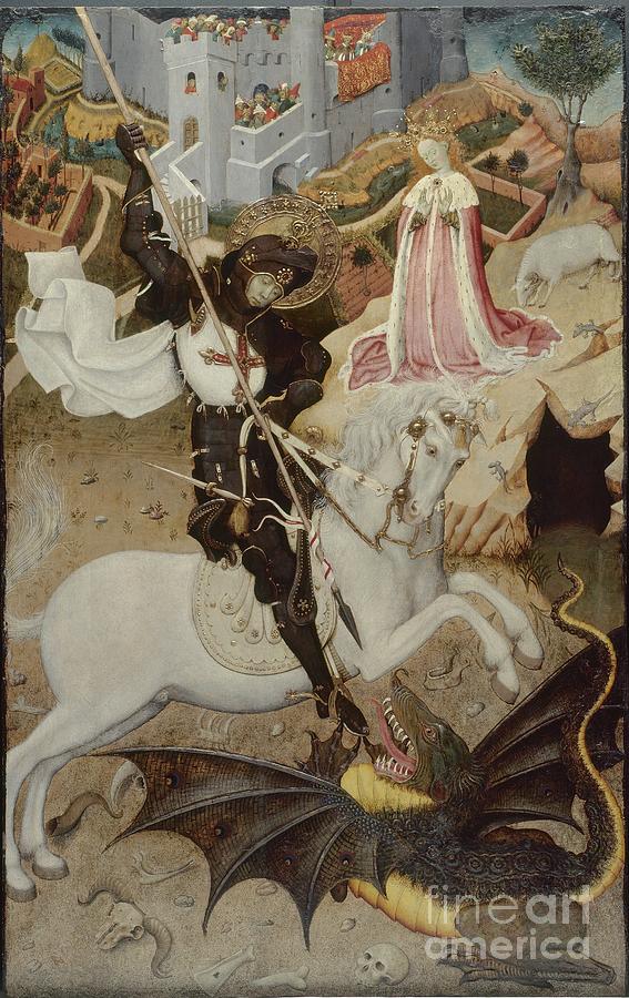 Castle Painting - Saint George Killing The Dragon, 1434-35 by Bernardo Martorell
