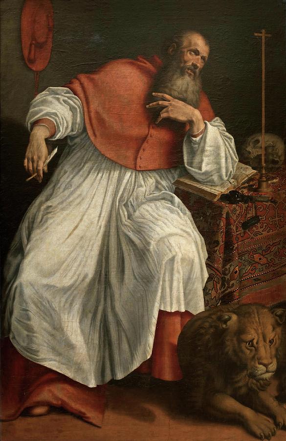 Saint Jerome. Ca. 1566. Oil on panel transferred to canvas. SAN JERONIMO CARDENAL. Painting by Antonio Campi