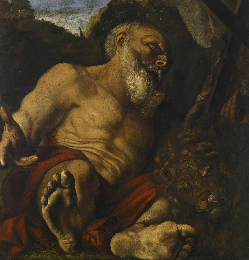 Saint Jerome in the Wilderness Painting by Angelo Caroselli