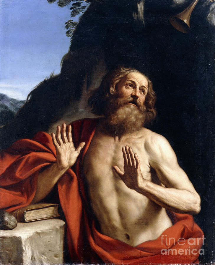 Nude Painting - Saint Jerome In The Wilderness by Guercino