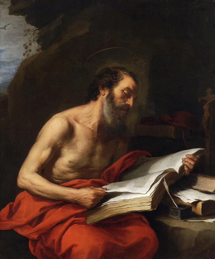 Saint Jerome Reading, 1650-1652, Spanish School, Oil on canvas, 125... Painting by Bartolome Esteban Murillo -1611-1682-