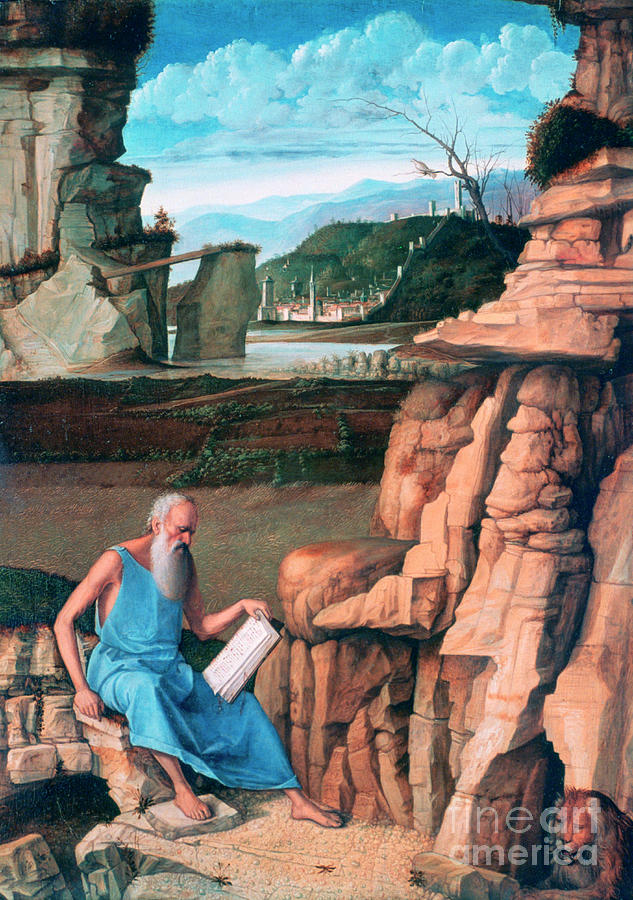 Saint Jerome Reading In A Landscape Drawing by Print Collector