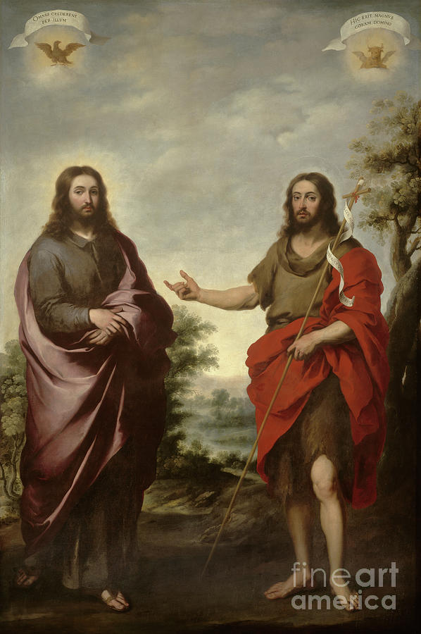 Saint John The Baptist Pointing To Christ, C.1655 Painting by Bartolome Esteban Murillo