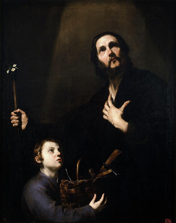 Saint Joseph and the Christ Child, ca. 1632, Spanish School, Oil on canvas, 1... Painting by Jusepe de Ribera -1591-1652-