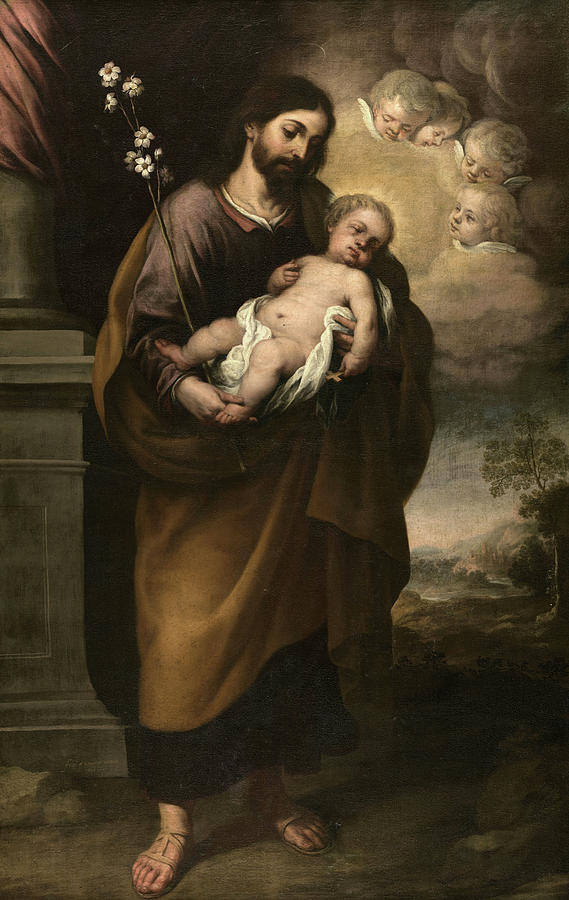 Madonna Painting - Saint Joseph with the Child, 1699 by Francisco Meneses Osorio