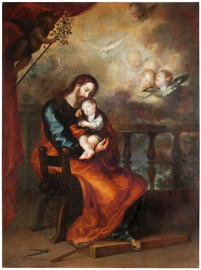 Saint Joseph with the Christ Child Sleeping in his Arms. 1652. Oil on canvas. Painting by Francisco Camilo -1615-1673-