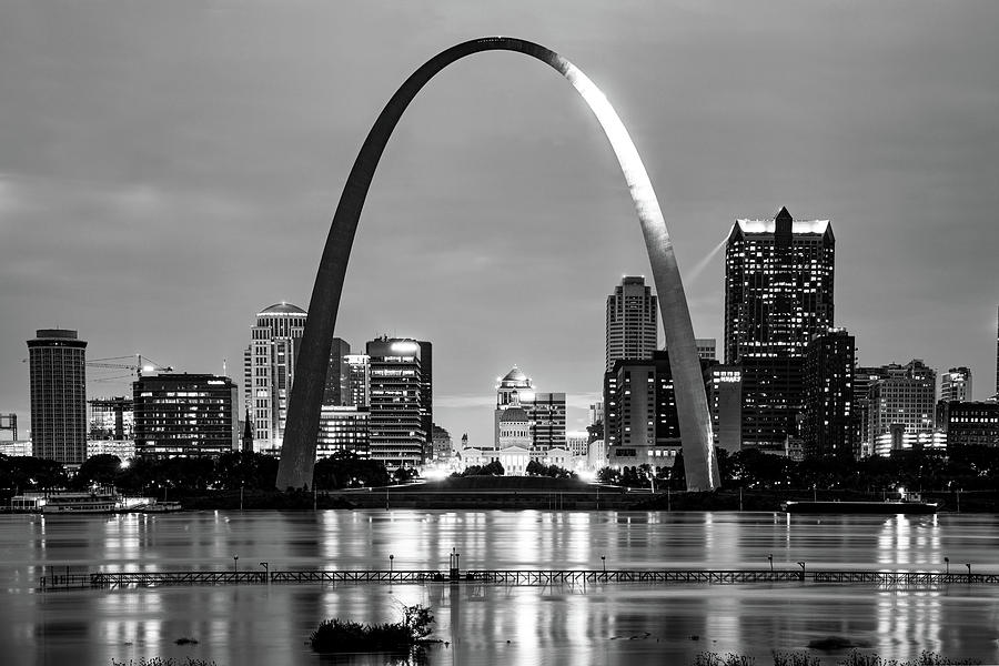 Saint Louis Skyline and Arch Over The Mississippi River - Black and ...