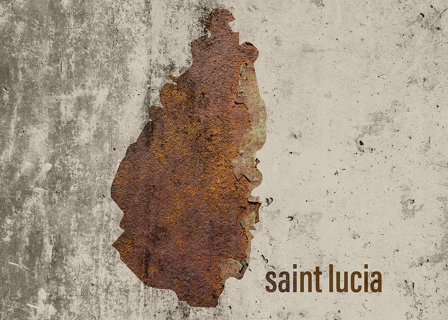 Map Mixed Media - Saint Lucia Map Rusty Cement Country Shape Series by Design Turnpike