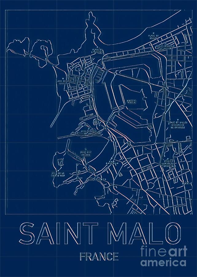 Saint Malo Blueprint City Map Digital Art by HELGE Art Gallery