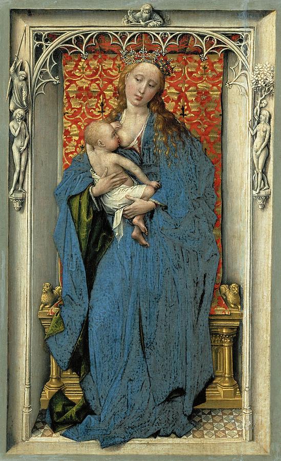 Saint Mary nursing the child, left wing of a diptych. ROGIER VAN DER WEYDEN . CHILD JESUS. Painting by Rogier van der Weyden -c 1399-1464-