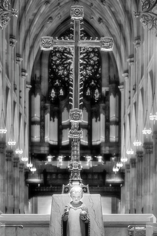 Saint Patricts Baby Jesus And Cross BW Photograph by Susan Candelario